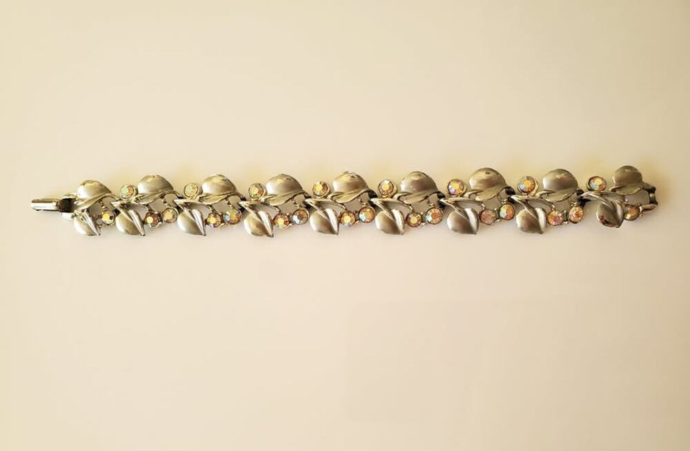 Vintage 1960s BSK AB Clear Rhinestone Floral Bracelet